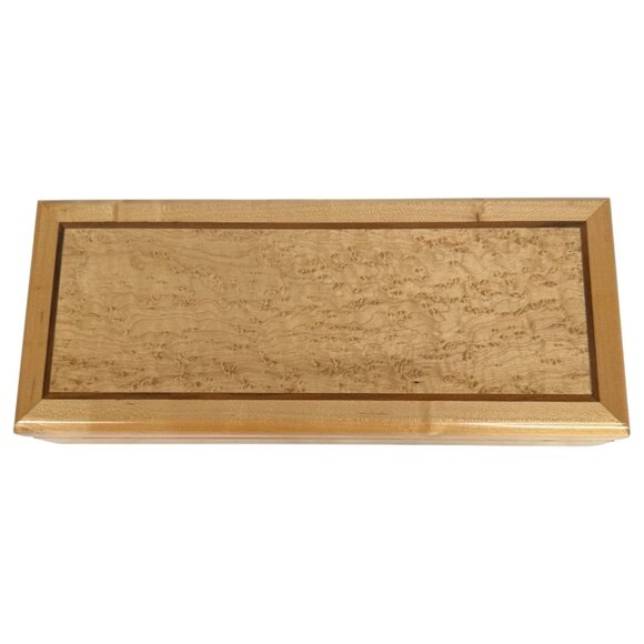 Hand Made Rectangle Wooden Jewelry Box Velvet Lining Hinged Lid Birdseye Maple - Picture 2 of 9
